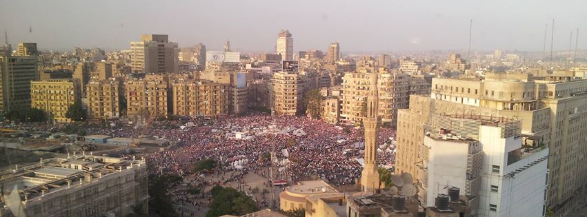 Protesters assemble in Tahrir Square in defiance of then President Mohammed Morsi and in support of General Abdel-Fattah El-Sisi, July 2, 2013.