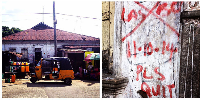 Before: The bungalow on Moleye Street  - An eviction notice spray painted on the front of the bungalow