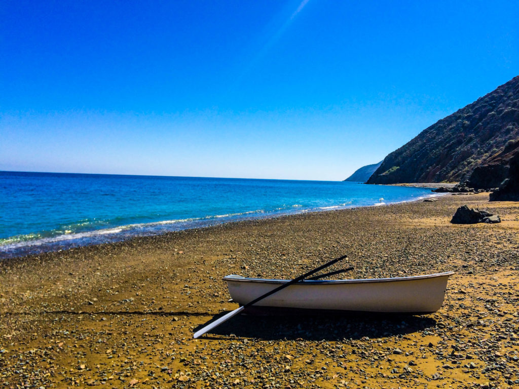 My trusty dinghy ashore at Cedros.