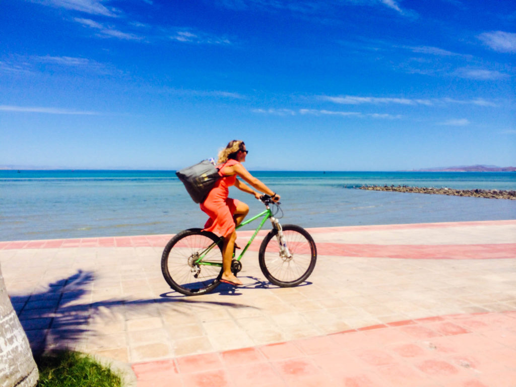 Riding the malecon during the day, a few feet from the Sea of Cortez.