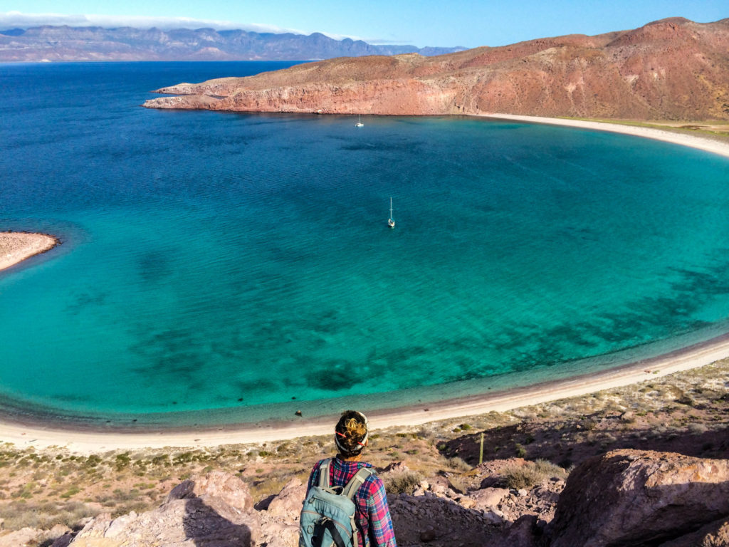 The view into the cove on Isla San Francisco, with Oleada tucked into the south end of the anchorage.