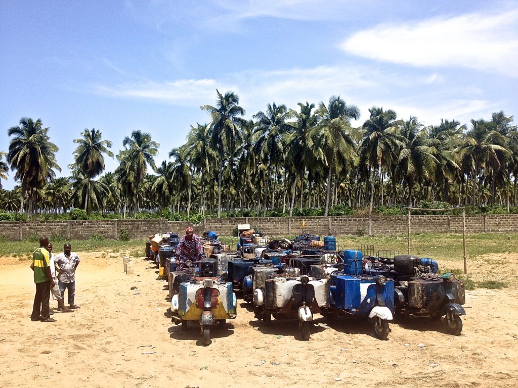 Tricycles for fuel transport.