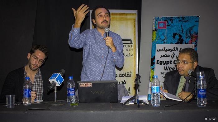 Ahmed Naji speaks at Townhouse’s Rawabet Theater. I am seated on the left.