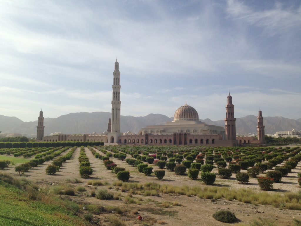 Muscat’s Sultan Qaboos Grand Mosque, situated near the geographical center of the city