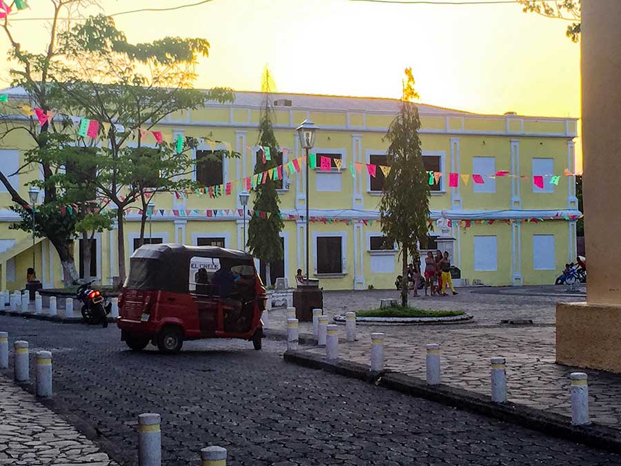 The town square in Amapala. Kids loiter here when not in school, the only place in town with wifi.
