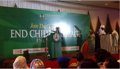 A community leader speaks out against child marriage at the Launch of the Campaign to End Child Marriage in Nigeria