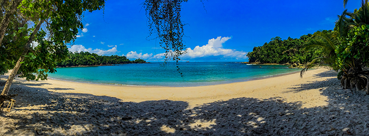 A pristine beach in Manuel Antonio National Park. Rangers were keeping people off the sand because two crocodiles were spotted earlier that day in the surf.