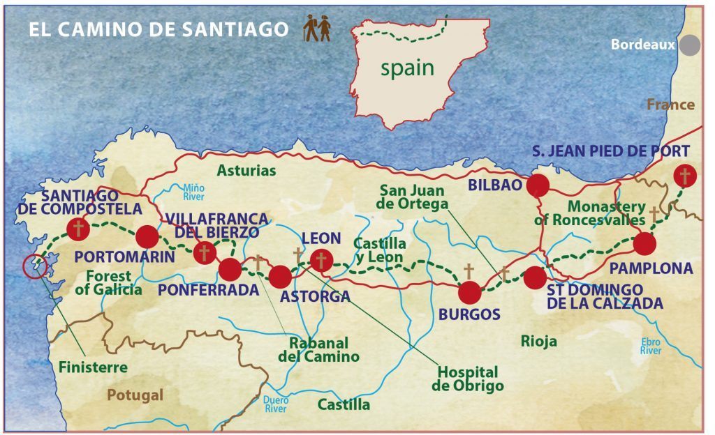 map of camino de santiago Camino De Santiago Map French Way Itineary Caspin Journeys Walking map of camino de santiago